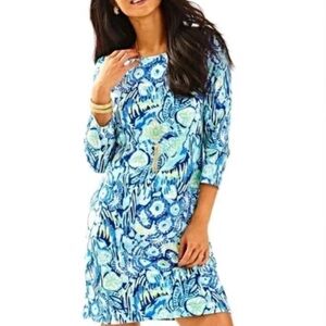Lilly Pulitzer Marlowe Print Shift Dress Indigo Sunset Medium Pima Cotton